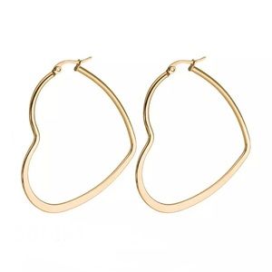 Hippie Exaggerated Stainless Steel Hollow Flat Heart Statement Earrings